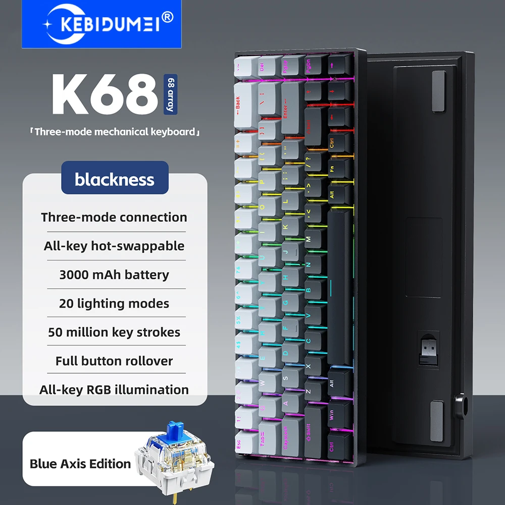 Teclado mecánico de 68 teclas, teclado multimodo con cable/2,4G/Bluetooth, teclado inalámbrico, teclado RGB para juegos, teclado ergonómico