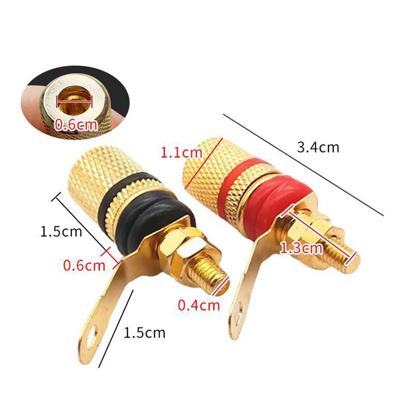 Conector adaptador de poste de unión, amplificador chapado en oro, Terminal de altavoz, adecuado para enchufes Banana de 4mm, 2 uds.