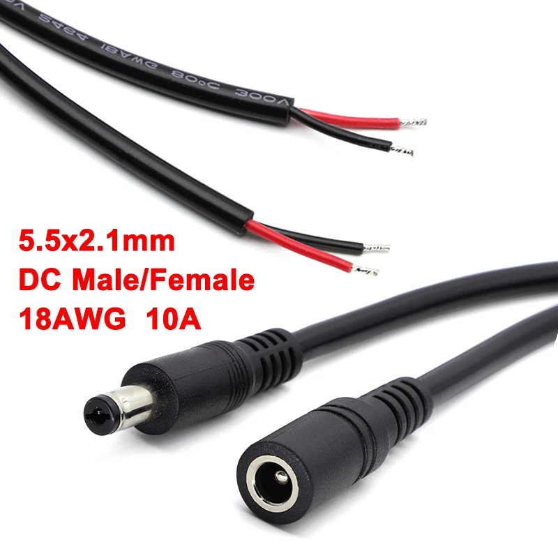 1/2/5 Uds 18AWG 5,5x2,1mm DC macho o hembra enchufe Cable conector adaptador 12V 10A cables de alimentación DIY para CCTV LED - imagen 2