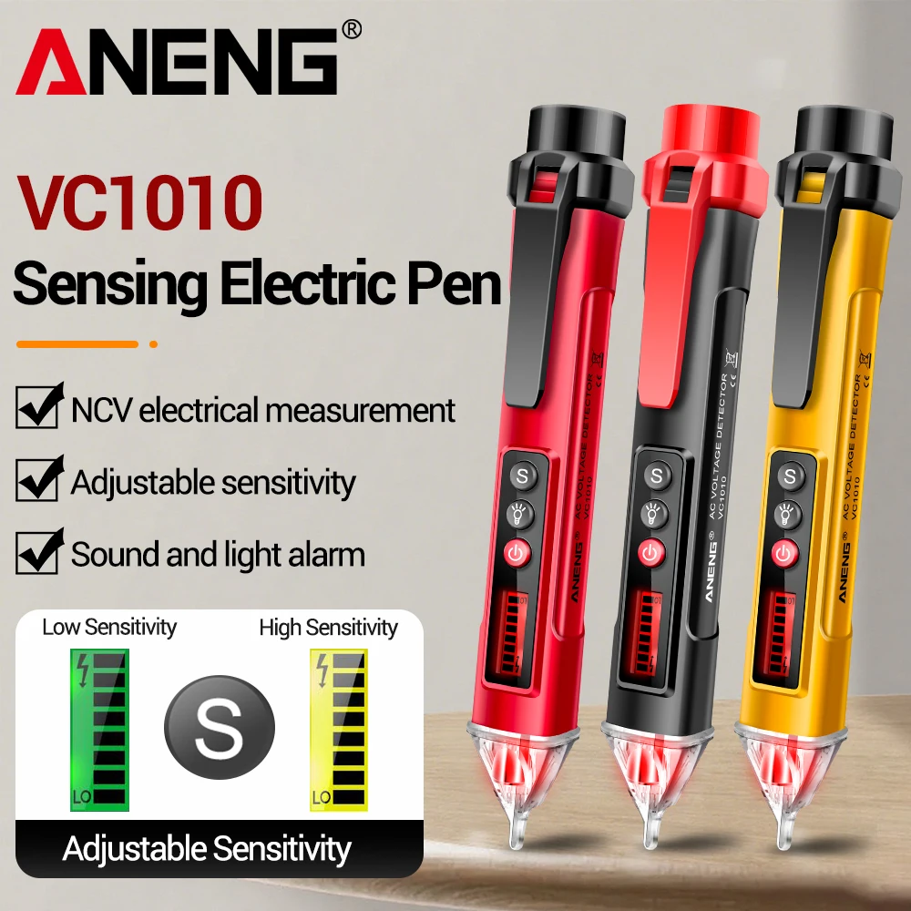 Bolígrafo probador Detector de voltaje Digital ANENG VC1010 voltaje sin contacto 12-1000V voltaje CA Sensor de línea de fuego cero herramientas de lápiz de prueba