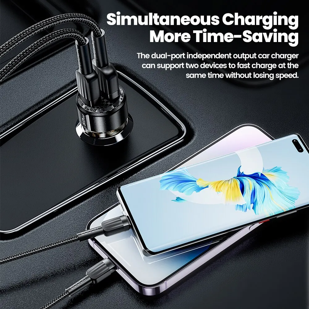 Toocki 60W cargador de coche 30W carga rápida funda transparente PD 27W para iPhone 15 14 13 12 Xiaomi Poco Samsung carga rápida - imagen 4