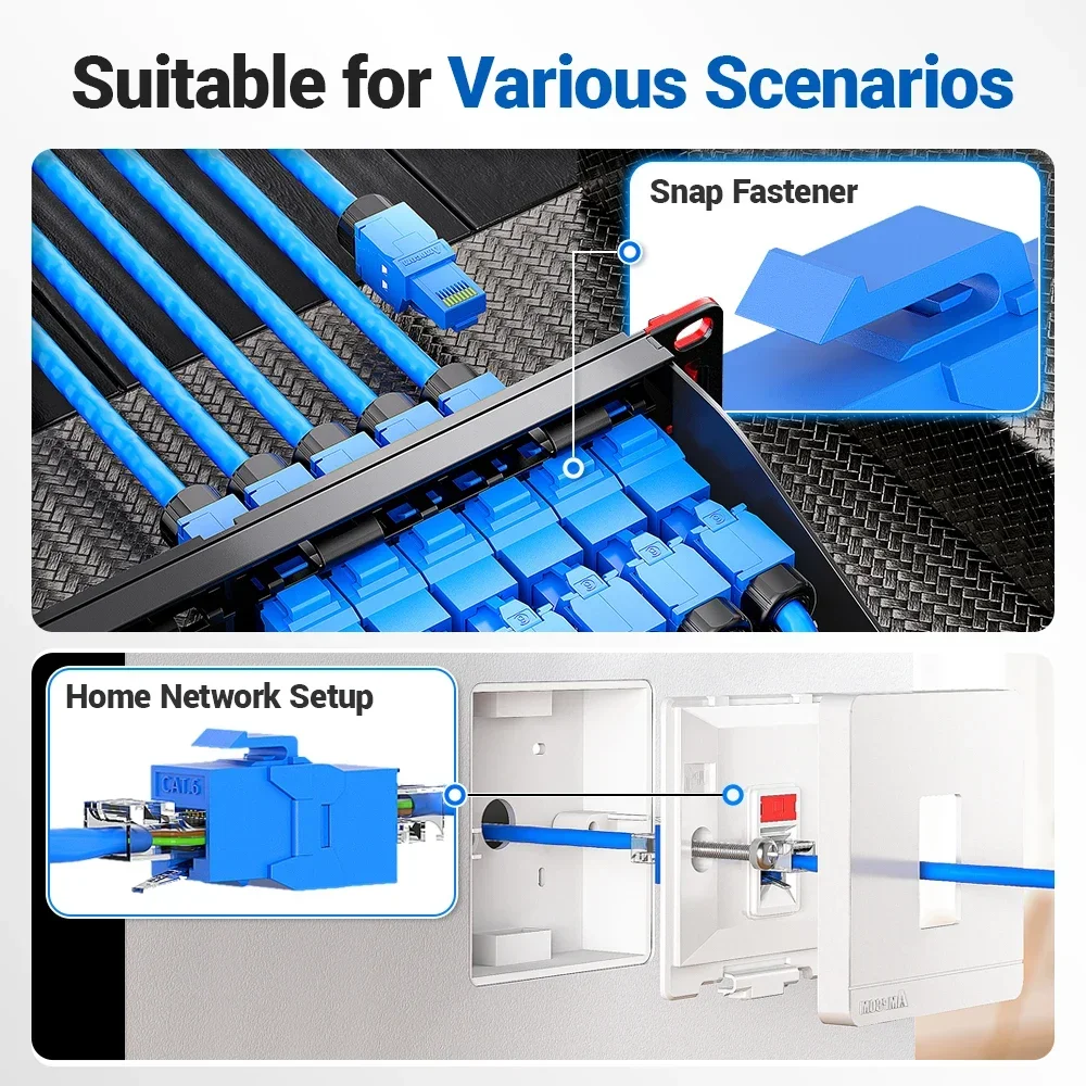Acoplador en línea CAT6A RJ45, conector Keystone, acopladores adaptadores extensores de módulo Keystone directo AMPCOM RJ45 Cat6 CAT5E - imagen 4