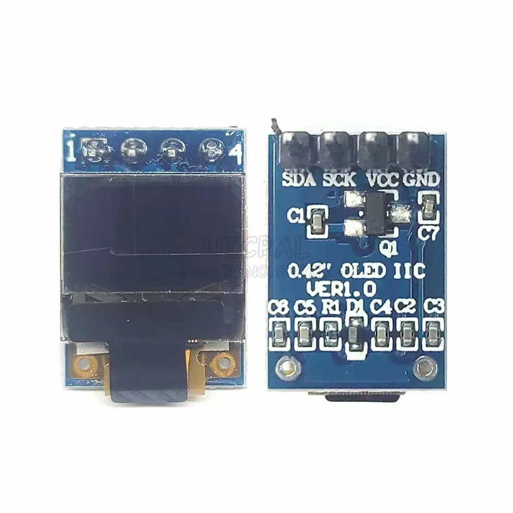 Módulo de pantalla OLED de 0,42 pulgadas, 72x40 puntos, IIC, I2C, COG, pantalla de luz blanca, 4PIN, SSD1315, controlador IC, IC 3,3, 5V