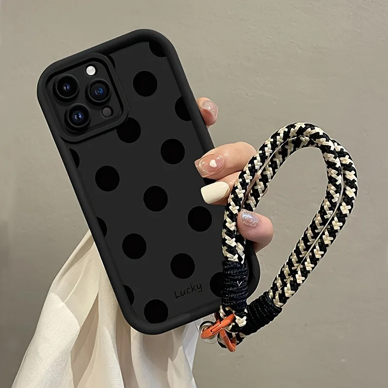Funda de teléfono con correa colgante suave de lunares negros para iPhone 17 16 Pro Max 15 14 13 12 11 Pro X XS XR 7 8 Plus 16E 17Air funda de silicona - imagen 3