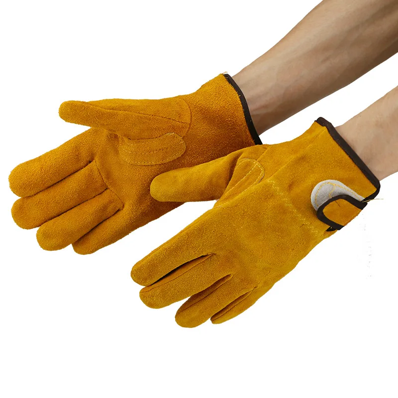 Guantes de trabajo de cuero de vaca para hombre, guantes protectores de seguridad para soldar, para deportes de jardín, resistentes al desgaste - imagen 2