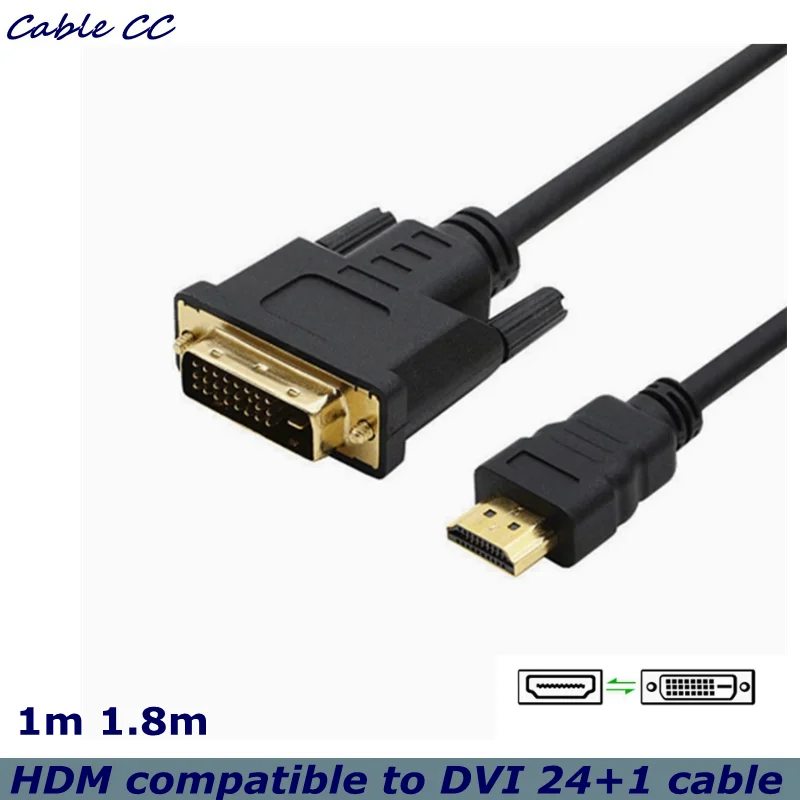 1m 1,8 m compatible con HDMI a DVI Cable macho 24 + 1 DVI-D adaptador macho 1080P DVI a HDTV convertidor para TV BOX DVD PC proyector