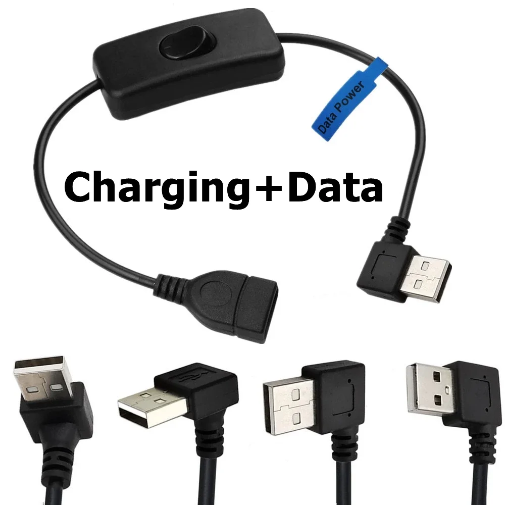 Cable de sincronización de datos de carga de extensión USB macho a hembra de 90 grados con interruptor de encendido y apagado indicador LED para lámpara LED de PC Raspberry Pi