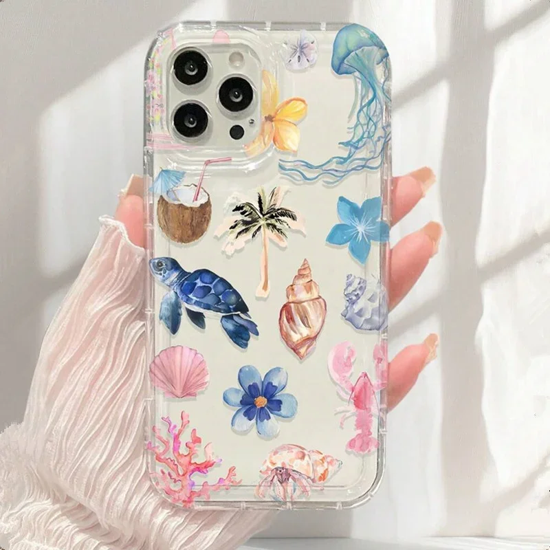 Funda de teléfono transparente suave para IPhone 17 16 15 14 13 12 11 15 16 Plus Pro Max 16e 17Air Ocean Life Theme cubierta transparente a prueba de golpes - imagen 3