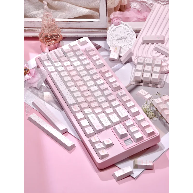 Juego de teclas con tema dulce rosa, sublimación de perfil de cereza PBT, teclas originales personalizadas hechas a mano para accesorios de teclado mecánico - imagen 4