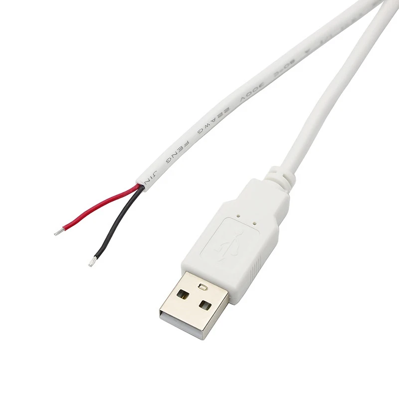 5 uds Cable USB Pigtail macho Cable de alimentación pelado de 2 pines conector de repuesto de 12V para reparación de ventiladores de tira LED USB DIY blanco 0,3 M - imagen 2