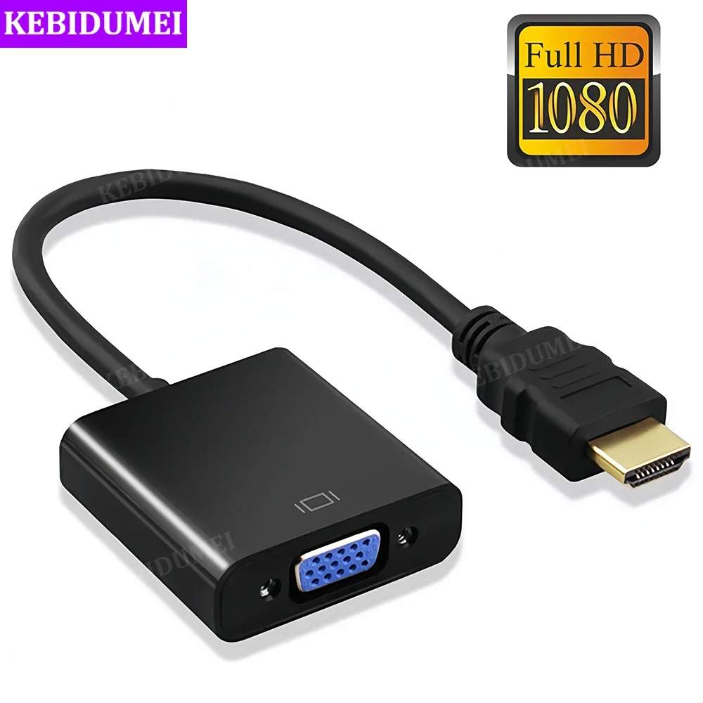 Adaptador HD 1080P compatible con HDMI a VGA, convertidor de Cable Digital analógico compatible con HDMI macho a hembra VGA para PC, portátil y tableta