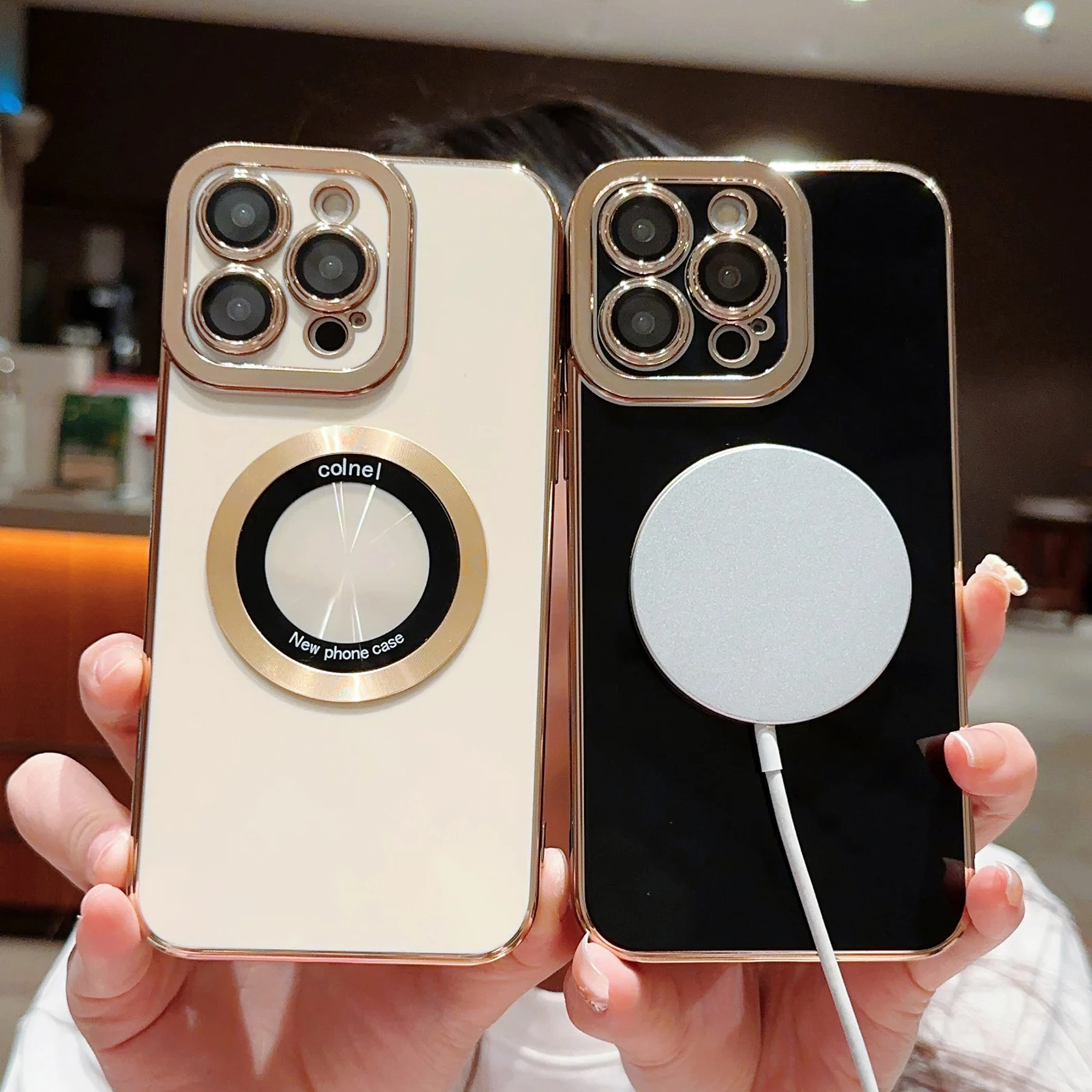 Funda magnética Magsafe de lujo para iPhone 15 Pro Max 11 12 13 14 Pro, protector de cámara, lupa, parachoques de silicona suave a prueba de golpes - imagen 4