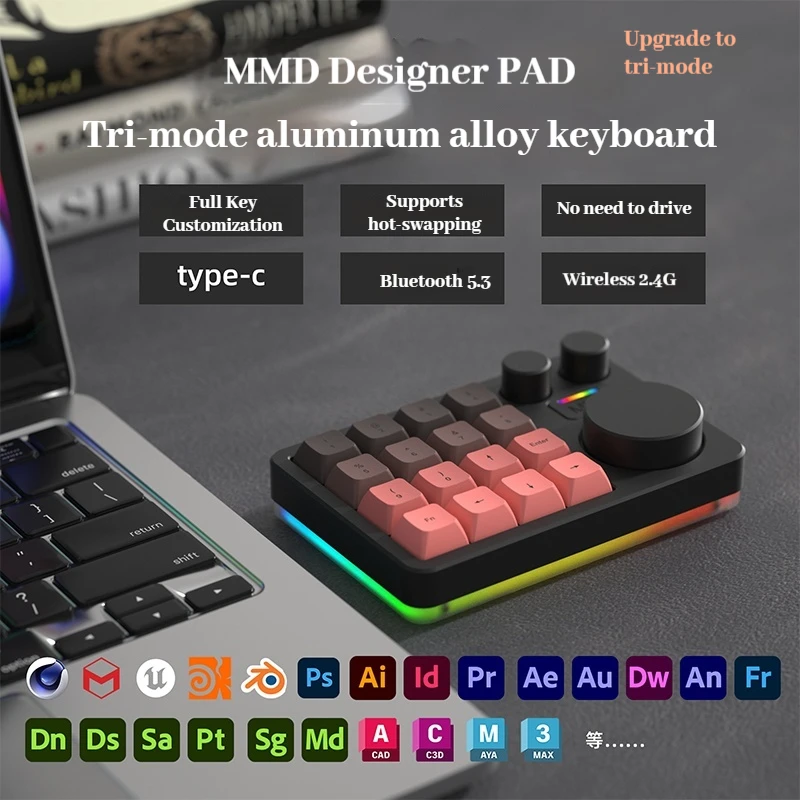 MMD KM16Pro Thri-Mode CNC Teclado mecánico perilla diseñador dedicado tecla de acceso directo PS aluminio Tuotuo juego teclado de oficina personalizado - imagen 2