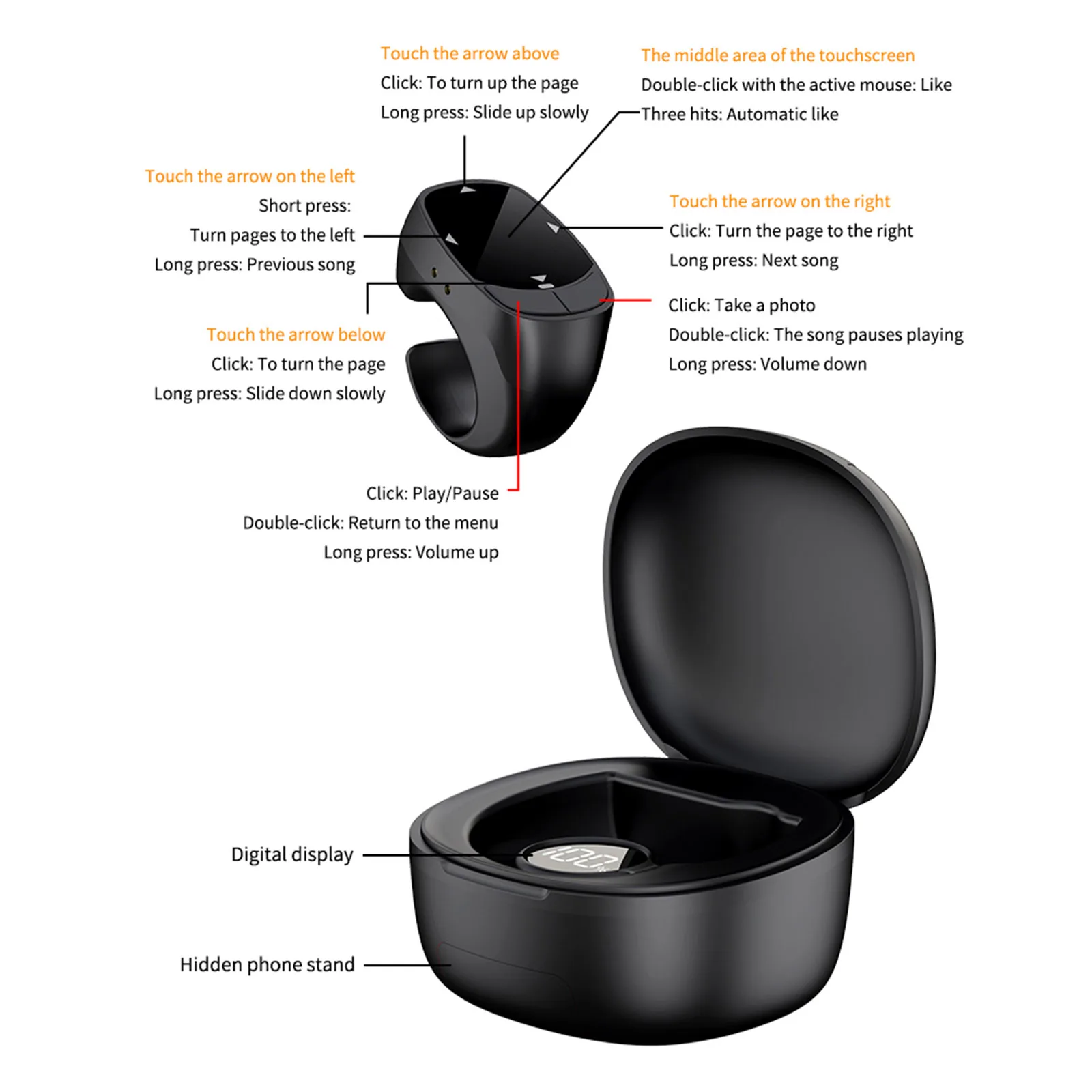 JX-12Pro anillo inteligente para la yema del dedo Control remoto inalámbrico Bluetooth móvil Selfie ratones Video página Turner navegación para iOS Android - imagen 5