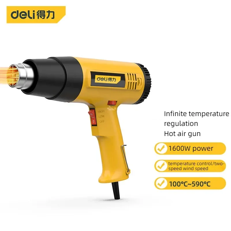 Pistola de calor Deli 1600W Pistola de aire caliente profesional Temperatura ajustable 100-590 ℃ para pintura peladora DIY que encoge PVC y el hogar - imagen 3
