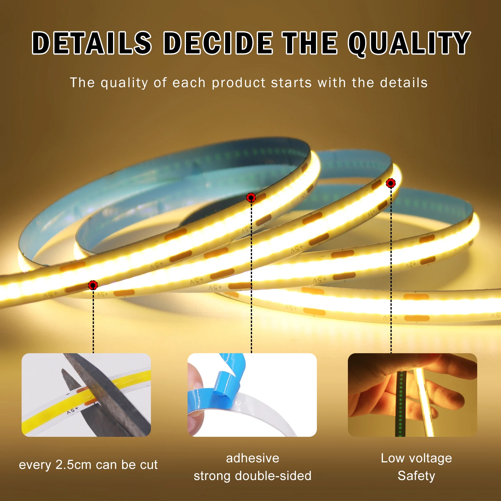 Tira de luces LED COB de 5V, Control de interruptor, cinta de diodo Flexible USB, blanco, rojo, azul, verde, rosa, para retroiluminación de TV y espejo de cocina - imagen 5