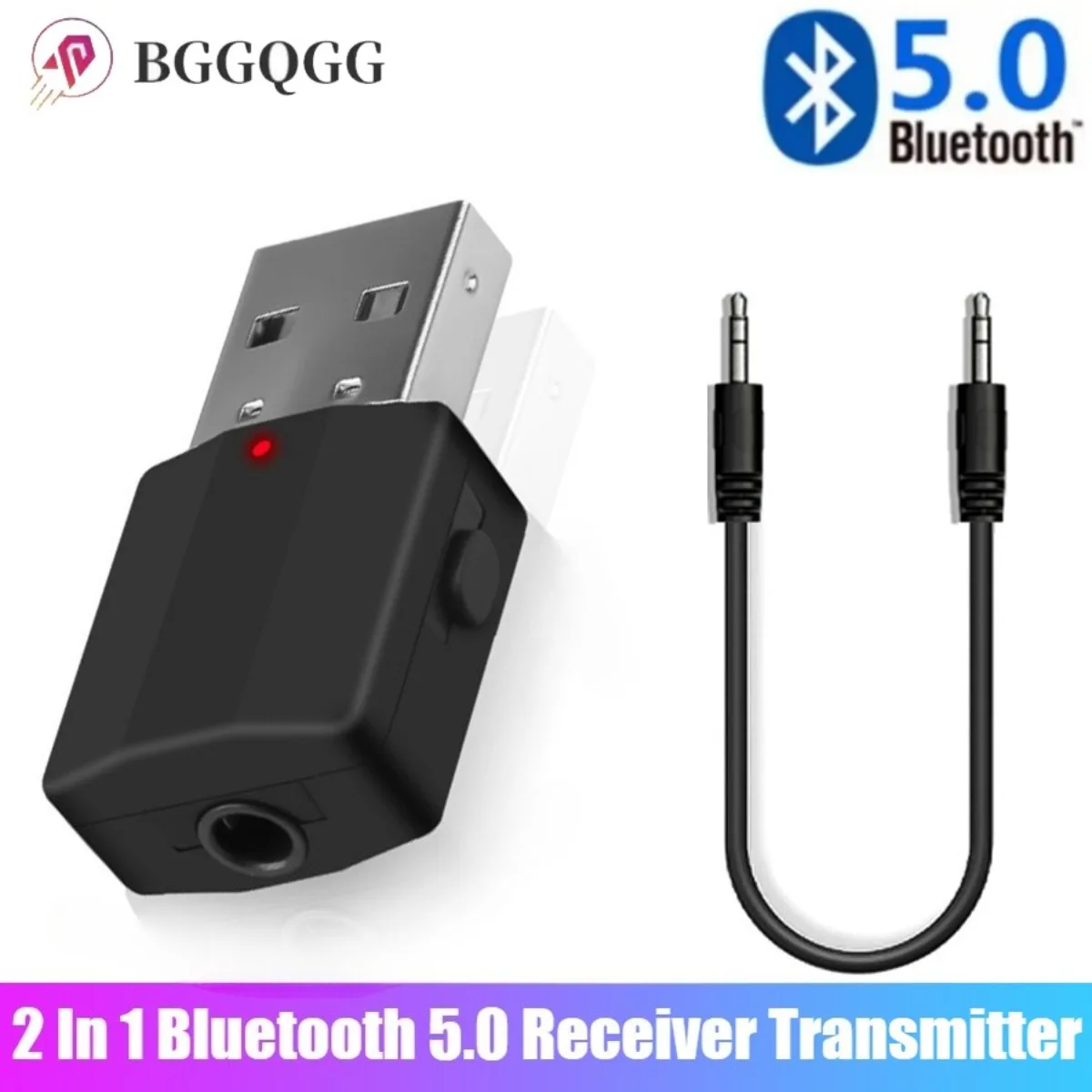 Receptor y transmisor 2 en 1 Bluetooth 5,0, adaptador de música inalámbrico estéreo AUX de 3,5mm para Radio de coche, TV, adaptador Dongle USB inalámbrico