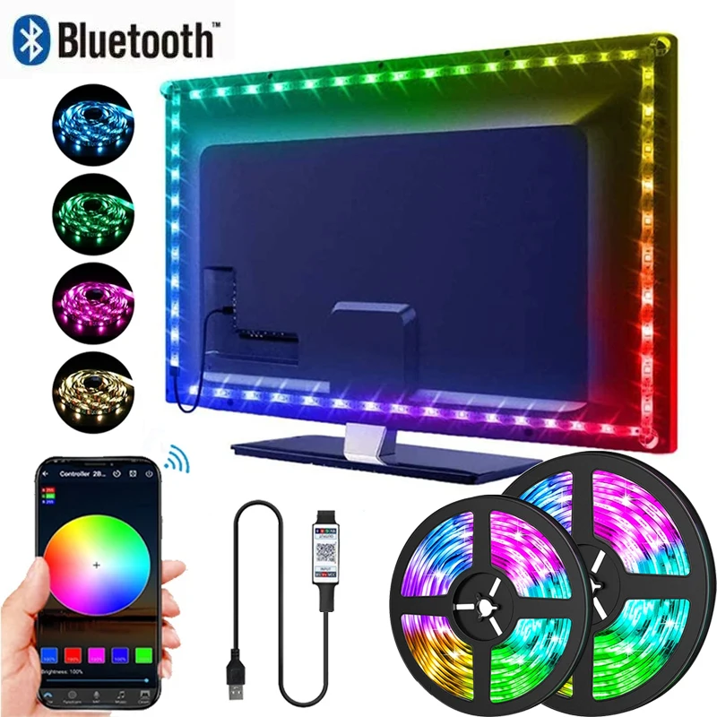 Tira de luces LED RGB 5050, Control remoto por aplicación, retroiluminación de TV, cinta Flexible, luz Led USB de 5V para decoración de sala de juegos de PC