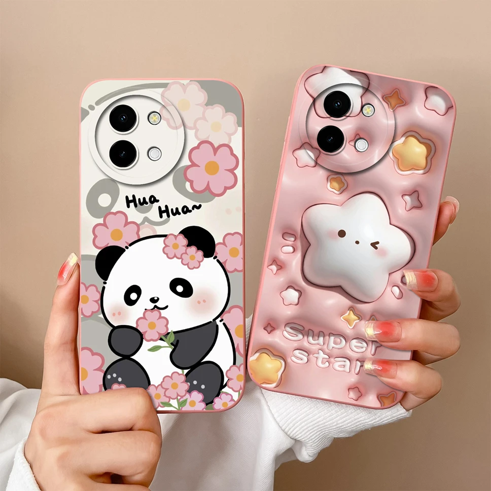 Para Vivo Y38 5G funda de teléfono encantador patrón de Panda de dibujos animados suave silicona líquida a prueba de golpes funda protectora trasera para Vivo Y 38 Capa