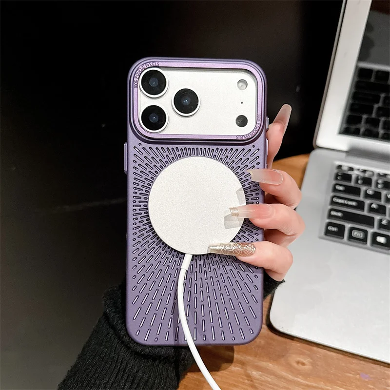 Funda magnética transpirable con disipación de calor para Magsafe, funda trasera dura a prueba de golpes para iPhone 17 16 15 14 Plus 13 12 Pro Max - imagen 3