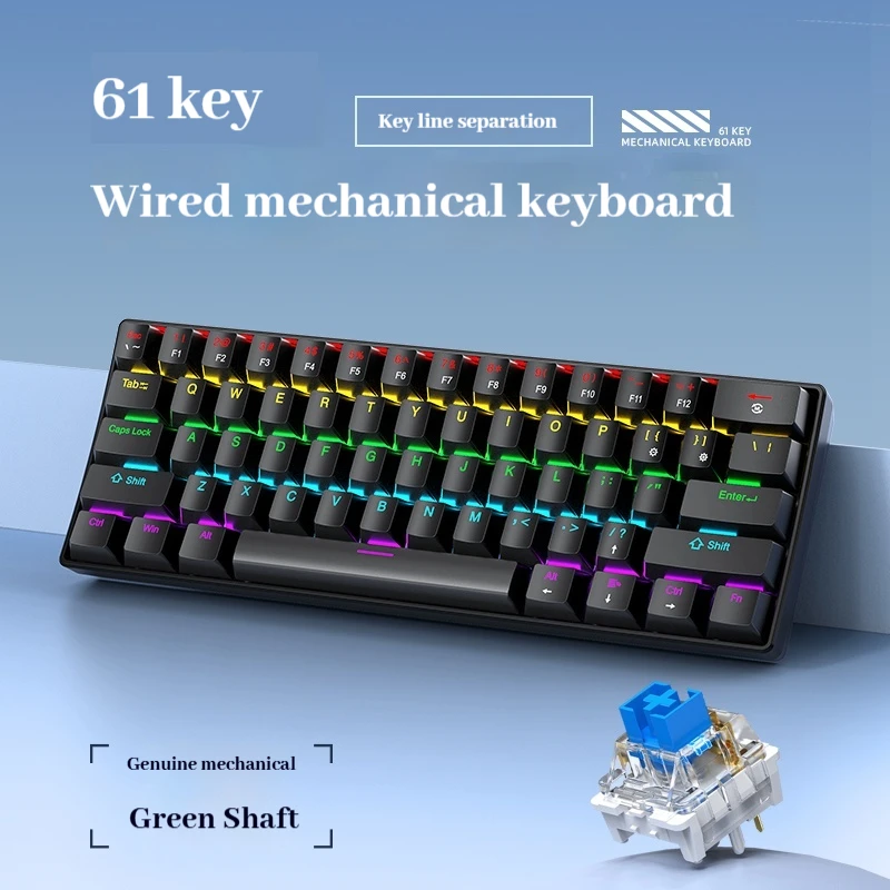 Yiqi K61 Mini teclado mecánico para juegos eje verde tamaño pequeño Rgb Notebook Esports teclado para juegos por cable ratón conjunto ergonómico - imagen 4