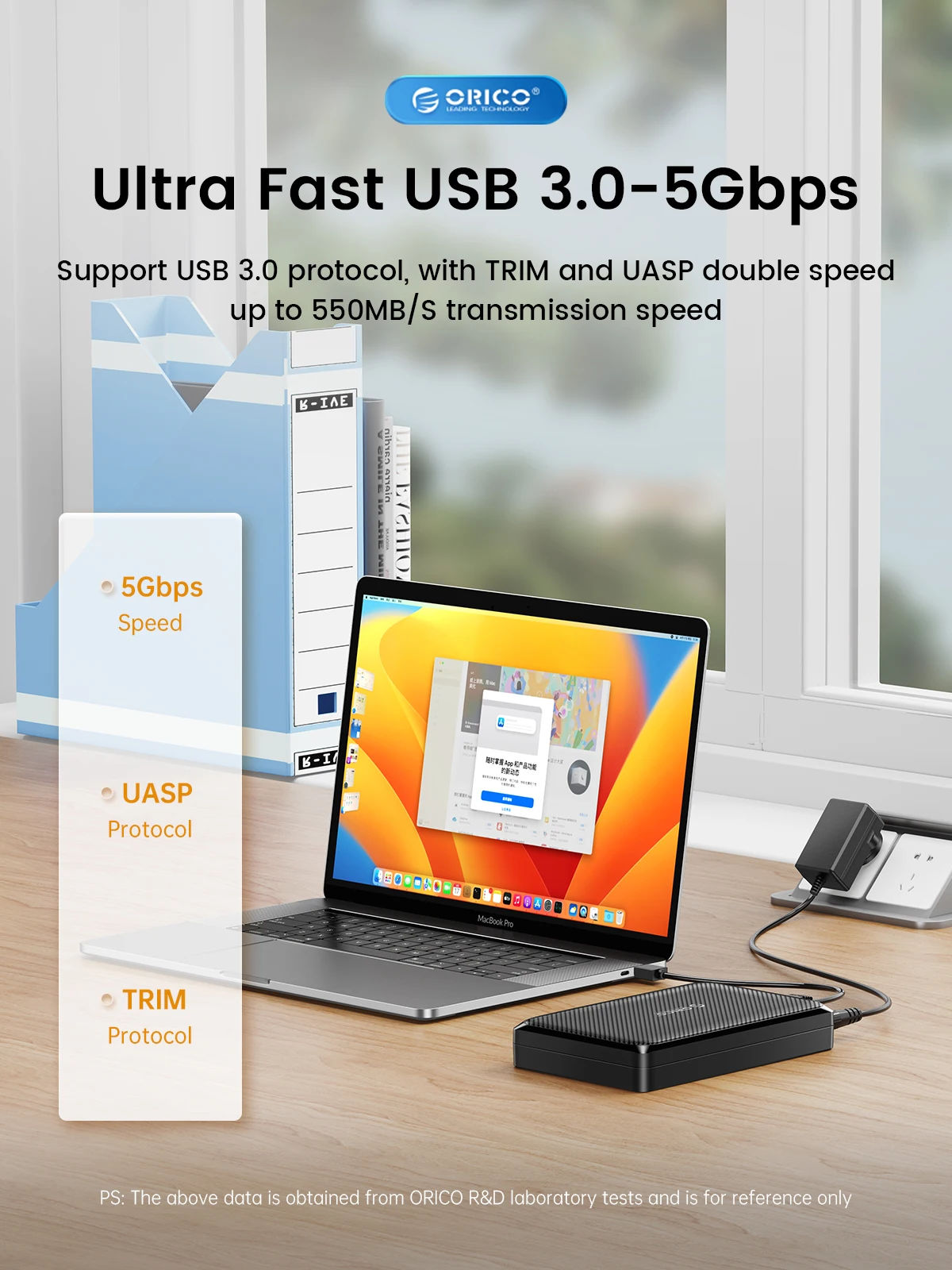 ORICO Gabinete HDD 3,5 USB3.0 a SATA - USB-C, 5Gbps 12V/2A UASP - imagen 3