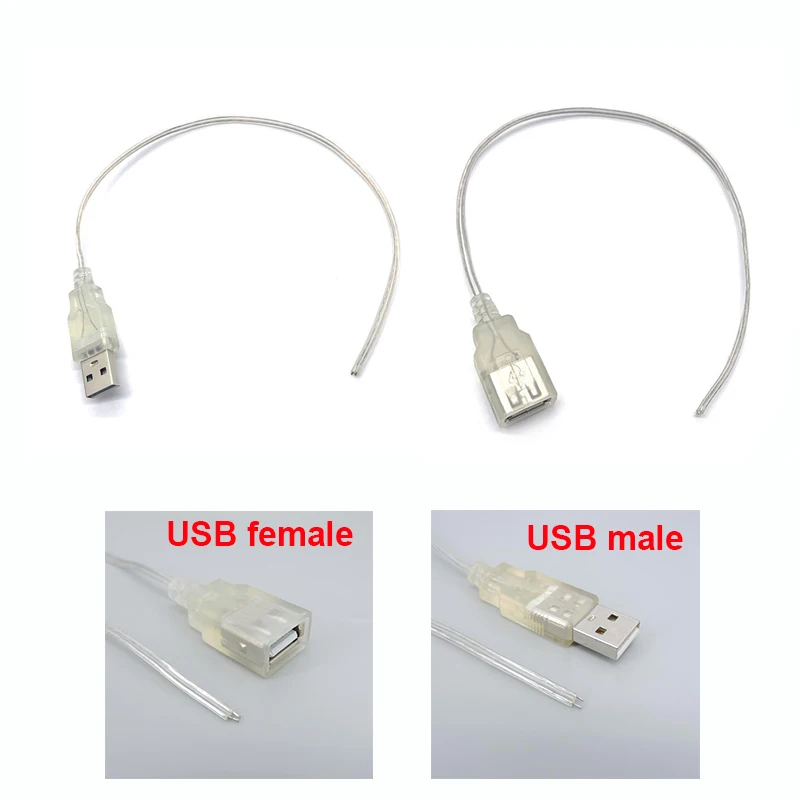 Cable de alimentación USB DC 5V, 2 pines, 4 pines, USB 2,0 tipo A, conector macho hembra, conector Jack 26awg, Cable de extensión de Cable de carga