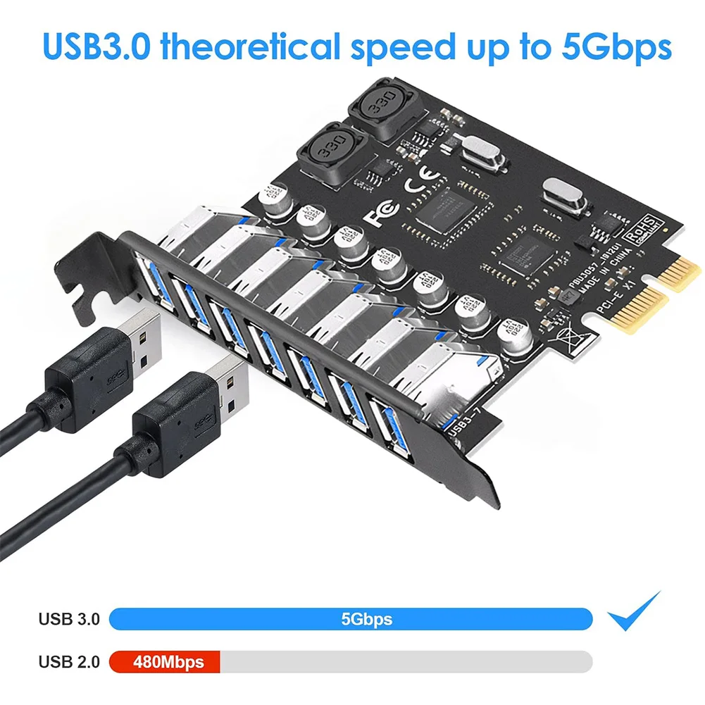 Adaptador de tarjeta de expansión USB 3,0 PCI-E, controlador de concentrador USB 3,0, 5Gbps, PCIe, 7 puertos, tarjeta elevadora para minería BTC para Chia Miner - imagen 2