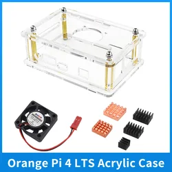 Carcasa transparente acrílico naranja Orange Pi 4 LTS con ventilador