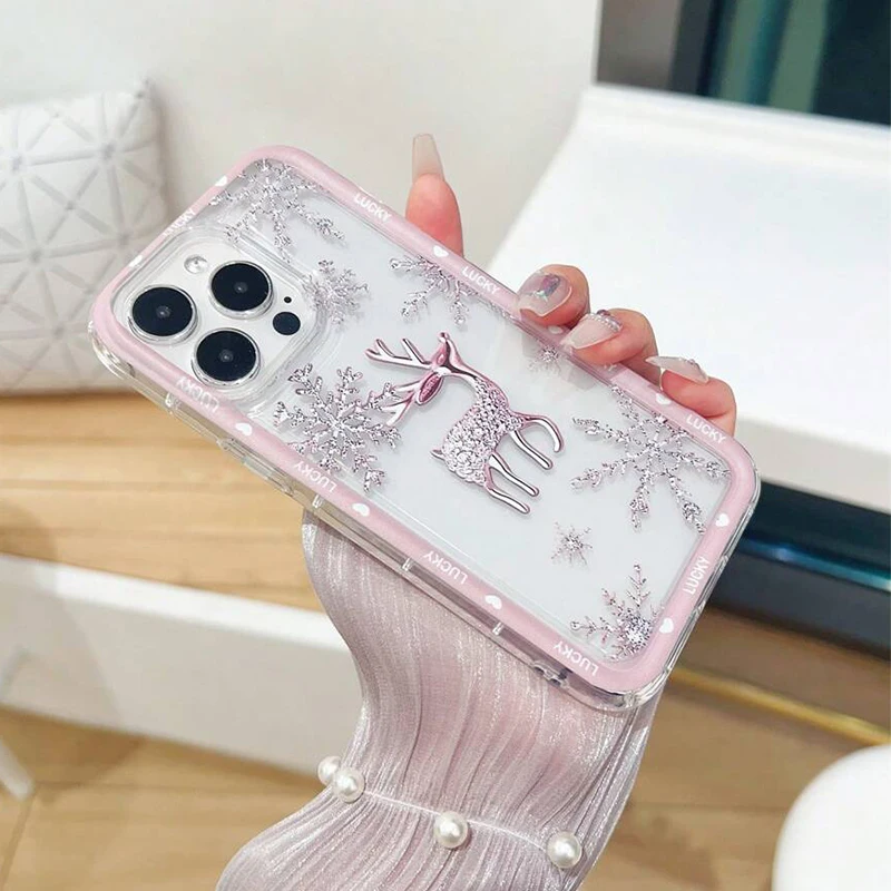 Funda de teléfono con ciervo y copo de nieve para iPhone 17 16 15 14 Pro Max 13 12 11 Pro Air 7 8 Plus XS XR X 16e, funda transparente suave, regalos de navidad - imagen 3
