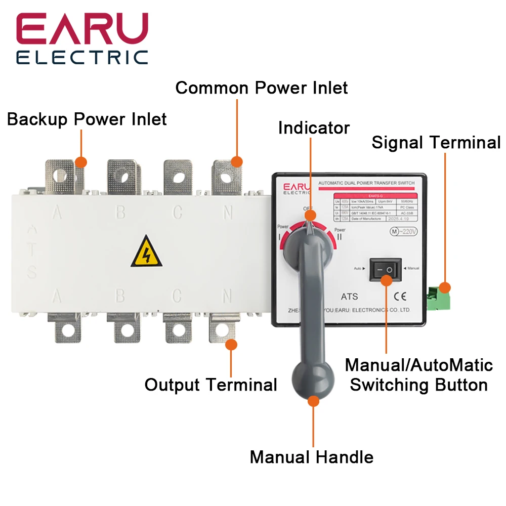 4P 400A AC400V ATS PC interruptor de transferencia automática Selector eléctrico automático o Manual 2 entradas 1 salida alimentación ininterrumpida - imagen 5