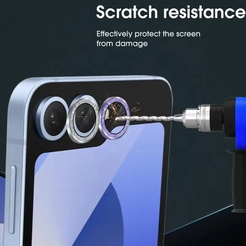 Protector de cristal de cámara de aleación de diamante pequeño y ostentoso para Samsung Galaxy Z Flip 6 Flip6 ZFlip6, localizador de tapa de anillo de lente de Metal brillante - imagen 3