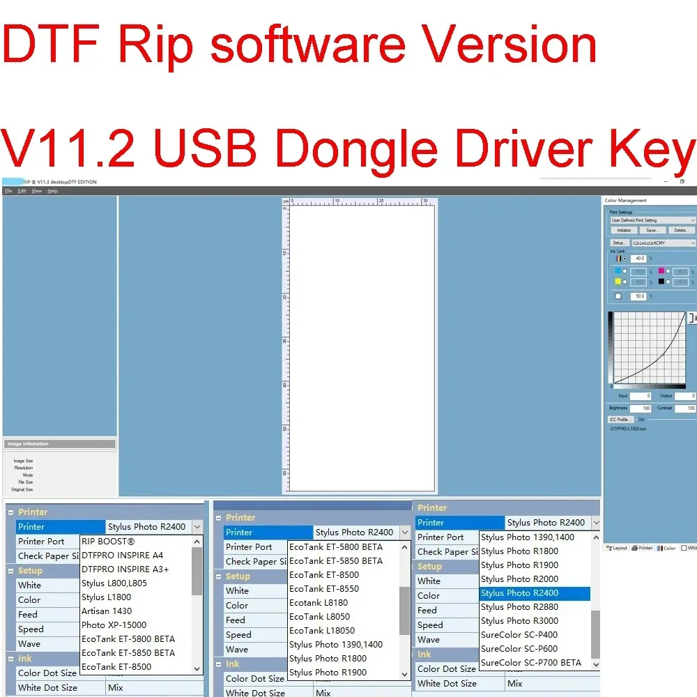 Colorsun DTF Rip software versión V11.2 llave de controlador USB versión de escritorio Software de impresión DTF para R2400 XP-15000R1390 L1800 - imagen 2