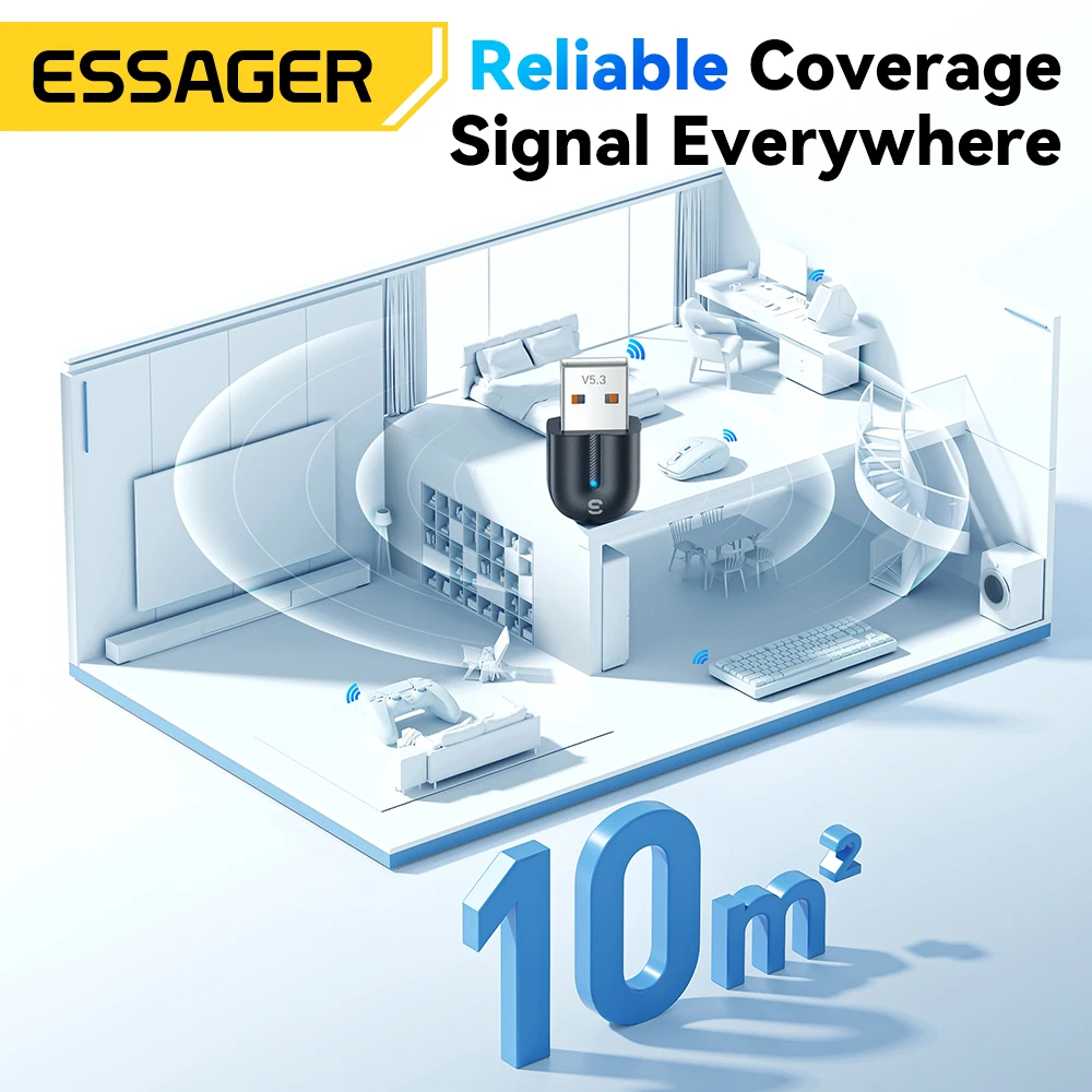 Essager-adaptador USB Bluetooth Dongle Bluetooth 5,3 para PC, portátil, altavoz, receptor de Audio, ratón inalámbrico, teclado, transmisor USB - imagen 5