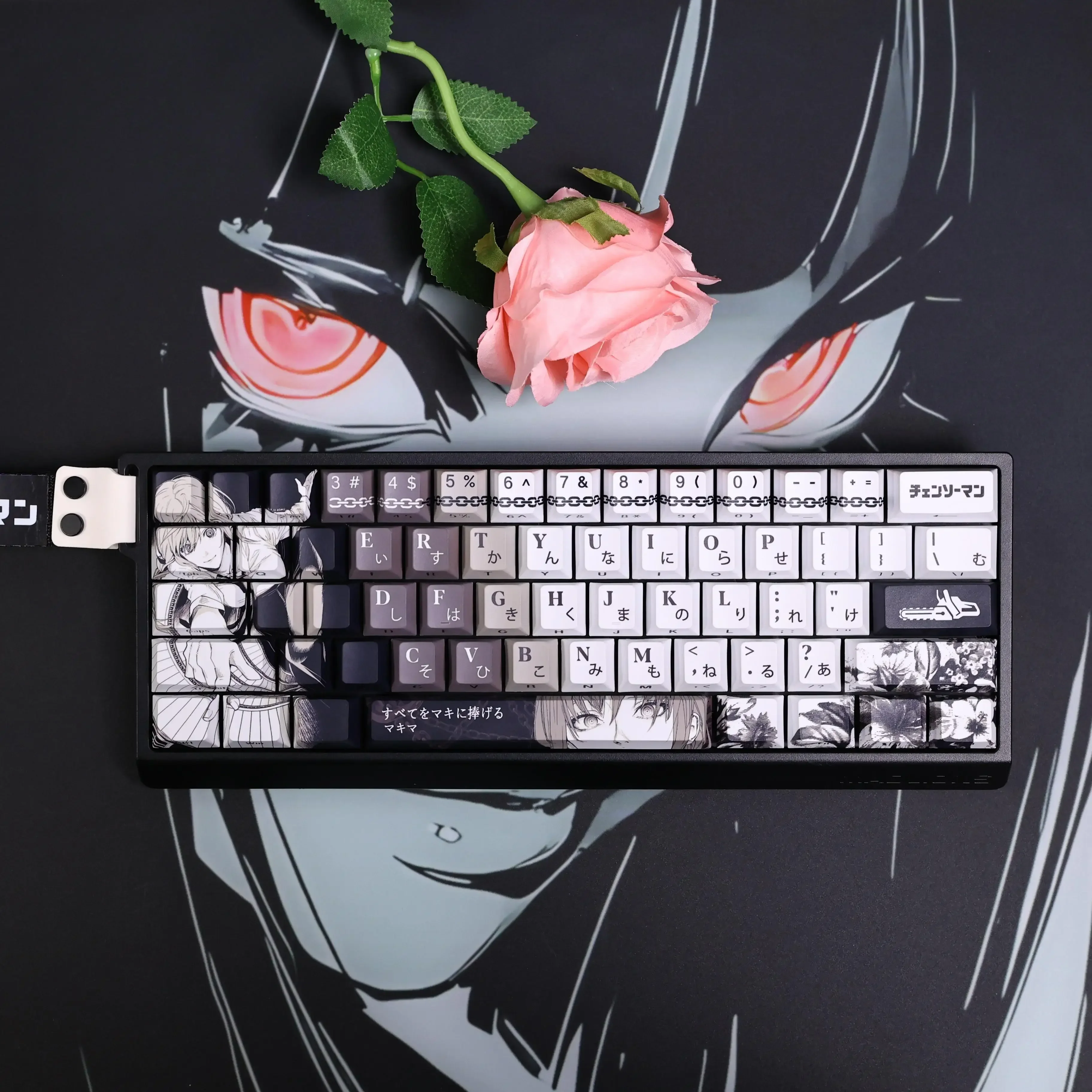 Juego de teclas con tema de Anime Makima, tapas de teclado PBT, teclas personalizadas con perfil de cereza para accesorios de teclado mecánico, 124 teclas - imagen 2