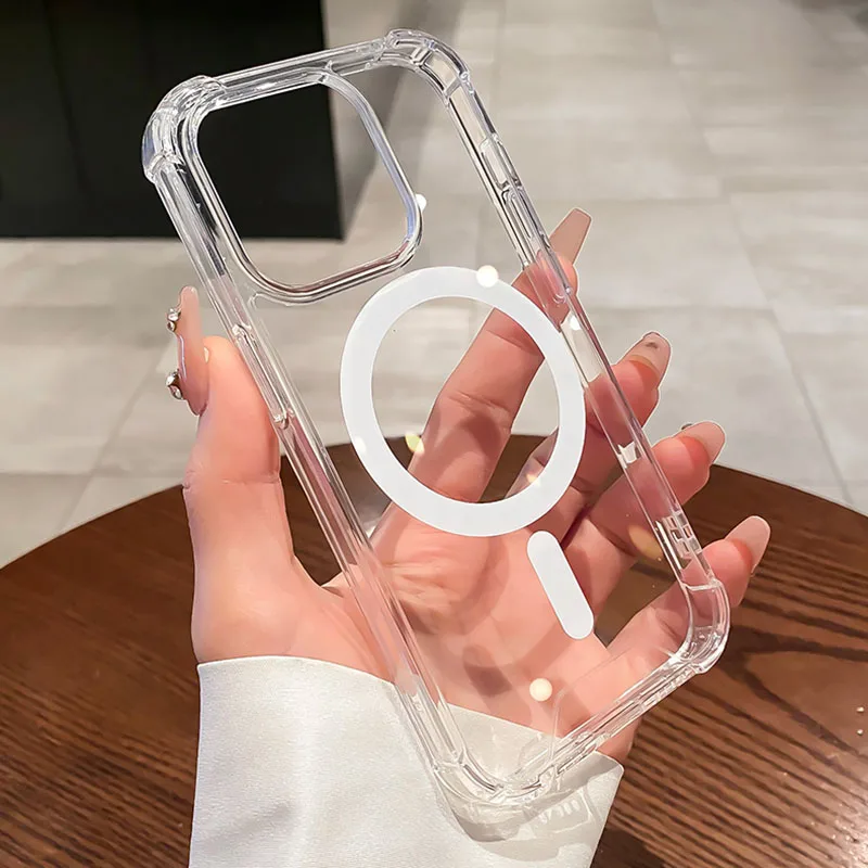 Fundas de teléfono magnéticas transparentes a prueba de golpes para For Apple iPhone 16, 15, 14, 13, 12, 11 Pro Max, For Magsafe, cubierta trasera de carga inalámbrica - imagen 5