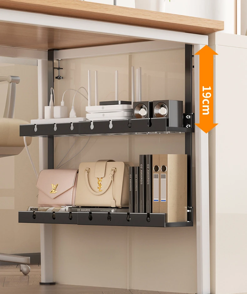 KW-2 31-55cm debajo del escritorio estante de almacenamiento enchufable ajustable estante doble gestión de cables montaje clasificación abrazadera de enchufe almacenamiento de oficina - imagen 4