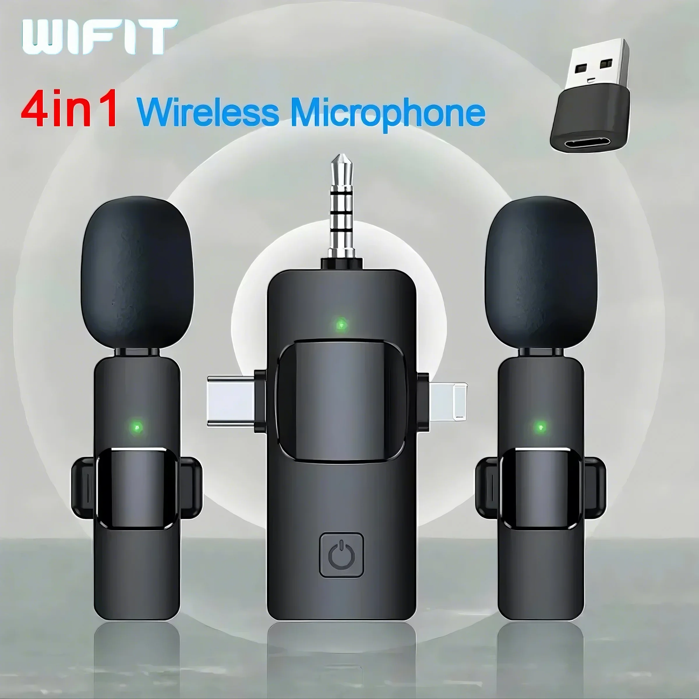 Mini micrófono inalámbrico lavalier 4 en 1 de 3,5 mm, cancelación de ruido, adecuado para transmisión en vivo, grabación y reuniones