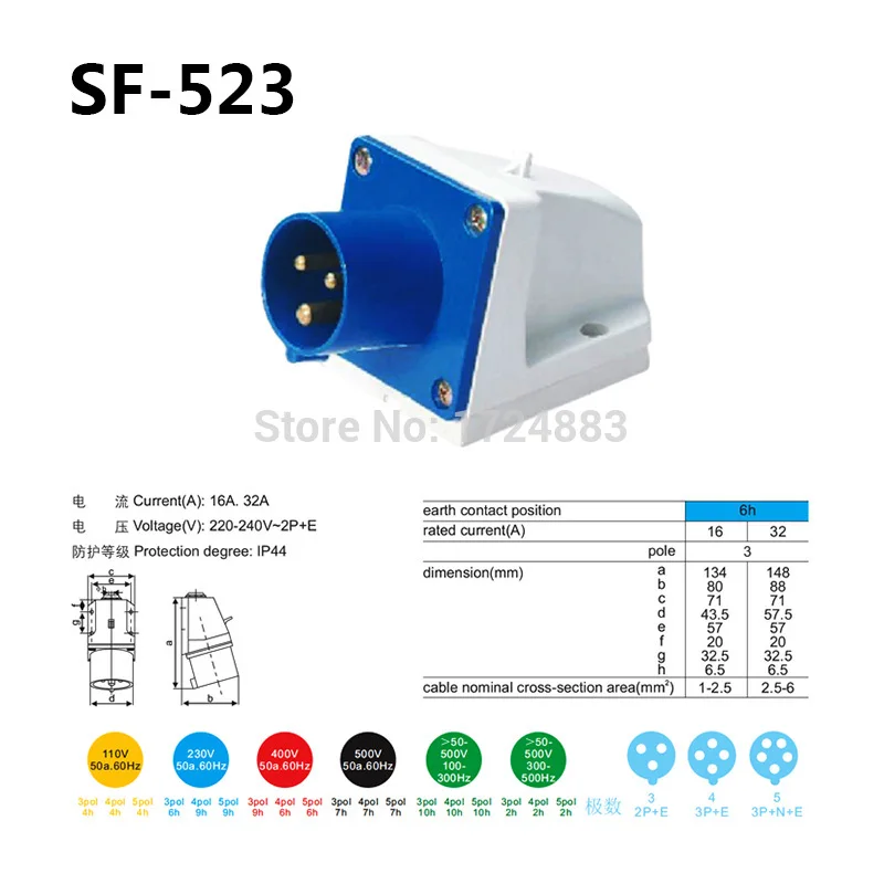 SF-123L Conector Industrial 32A 2P+E IP44 - imagen 3