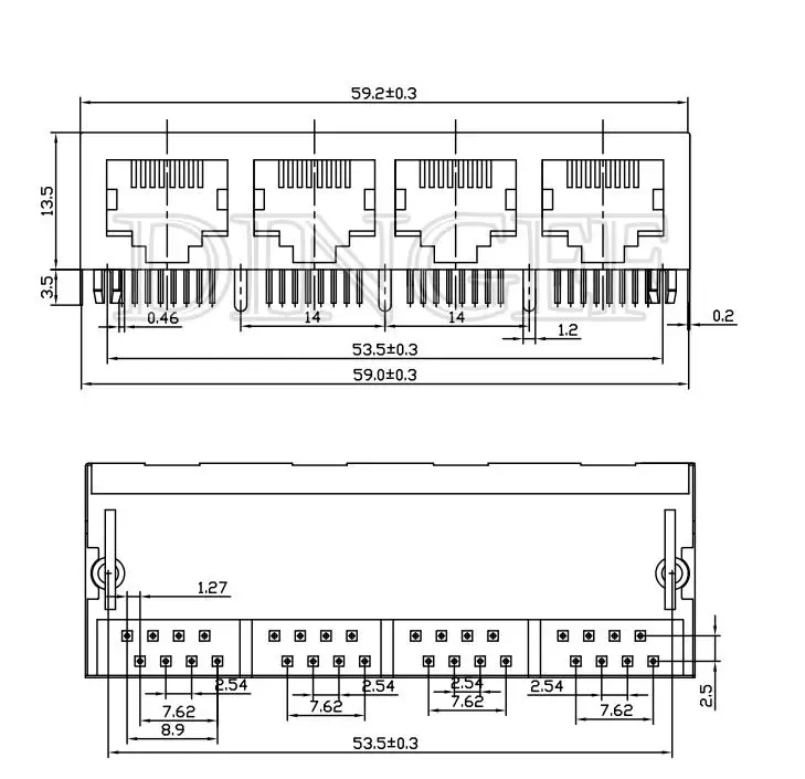 RJ45 59 conector Jack de placa de ángulo recto PCB hembra de Metal 8P8C enchufe de cabeza de cristal interfaz de red de 21mm cuerpos largos - imagen 5