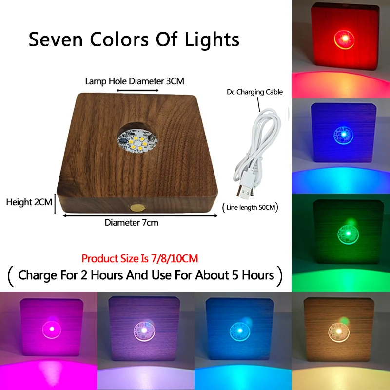 Base luminosa cuadrada de madera, luz nocturna inalámbrica de nogal negro, soporte de lámpara artesanal acrílica, Base de bola de cristal - imagen 4