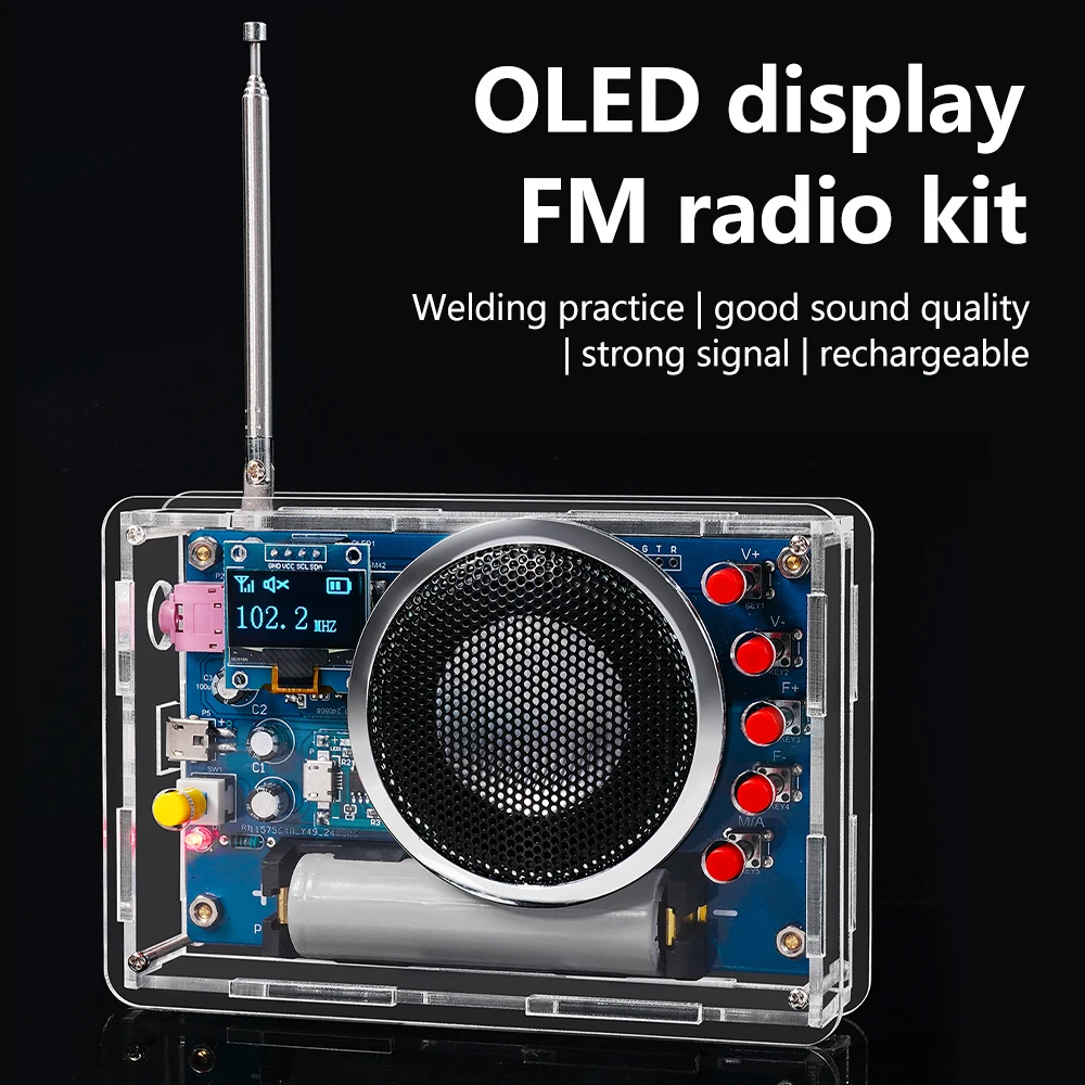 Kit de montaje de Radio con pantalla OLED, placa de circuito FM recargable, producción de soldadura, piezas electrónicas DIY