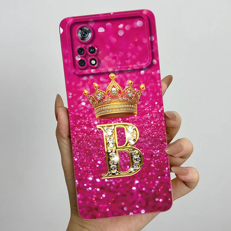 Para Xiaomi Poco X4 Pro 5G corona de moda letra inicial pareja funda de teléfono PocoX4 Pro 5G funda protectora de lente de silicona suave TPU - imagen 3