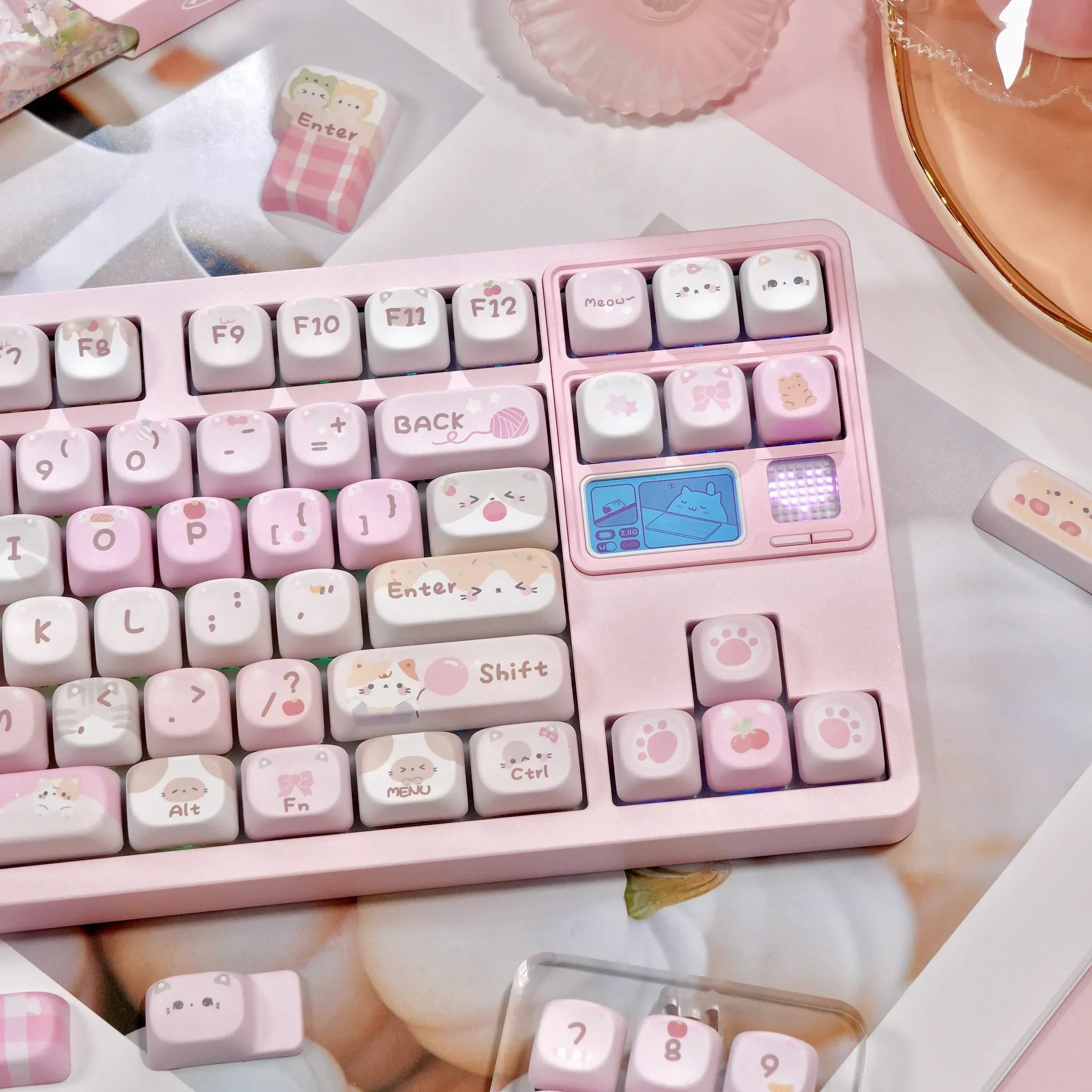 Juego de teclas MOA de gato rosa, 126 teclas PBT, tapa de teclado personalizada rosa, tapa de tecla de perfil MOA para teclado mecánico