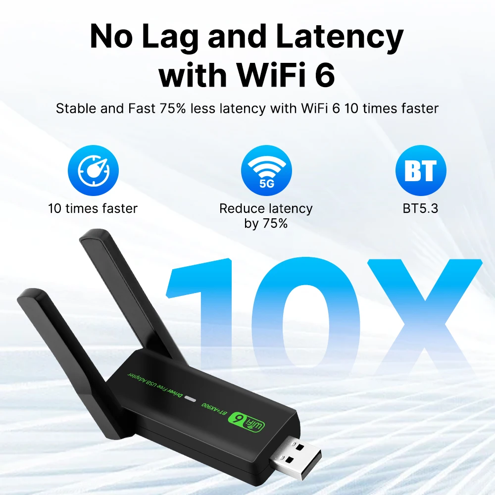 WiFi 6 AX900 Bluetooth 5,3/5,4 WiFi adaptador USB tarjeta de red inalámbrica 2,4G y 5GHz antena Wi-Fi recibir USB para PC/portátil Win10/11 - imagen 4