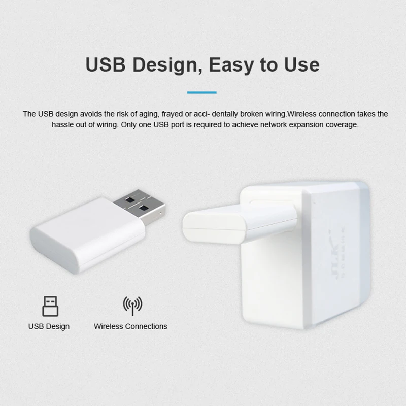 Un dispositivo USB blanco con un enchufe y una conexión inalámbrica