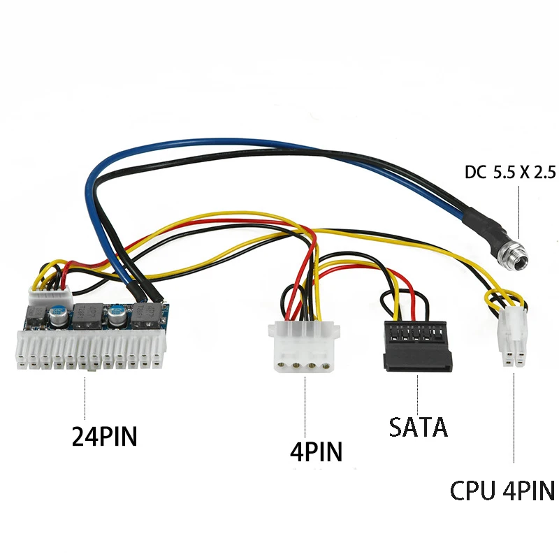 Tira de alimentación de enchufe directo DC-ATX, módulo de alimentación de estado sólido de 24 pines, 84W, 12V, Panel de alimentación CC con Cable, CPU Sata de 4 pines, 4 pines, DC5.5X2.5