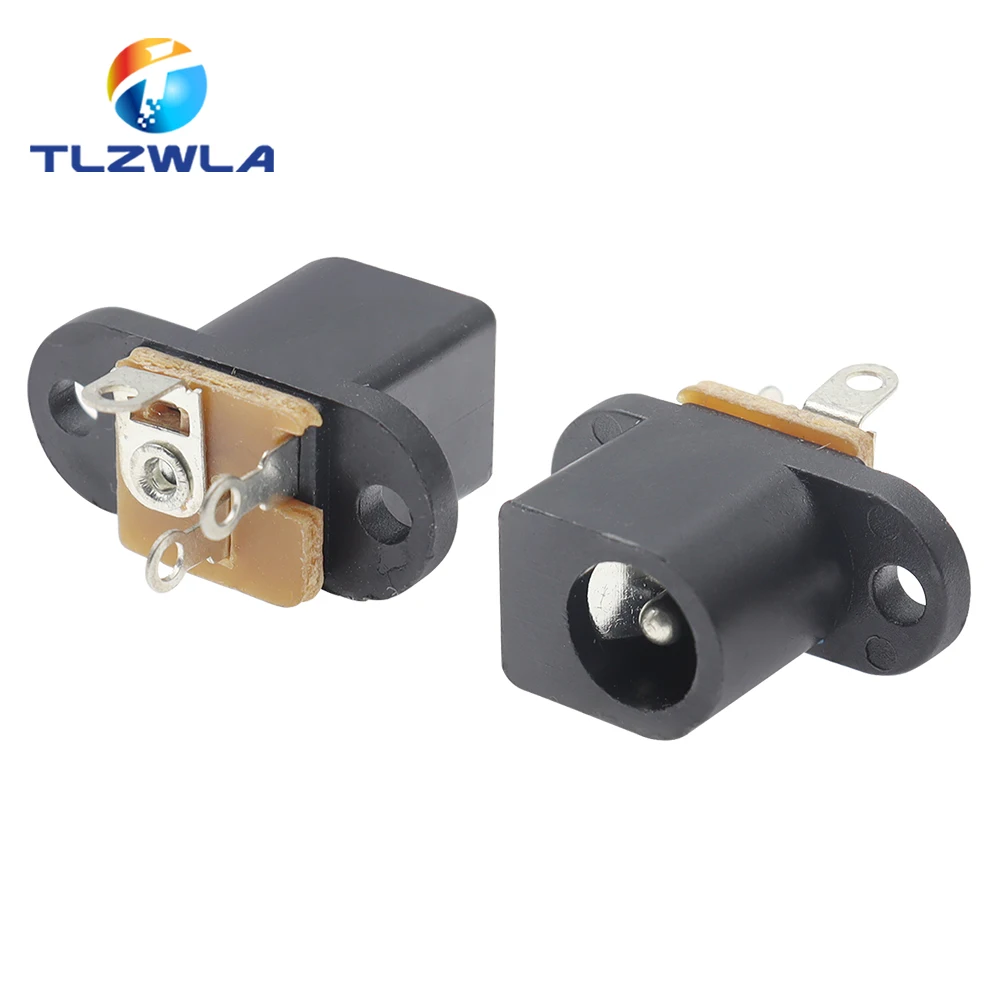 10 Uds DC017 DC-017 toma de corriente hembra CC 5,5mm * 2,1mm con orificio para tornillo de oreja 5,5*2,1 MM conector adaptador de enchufe CC