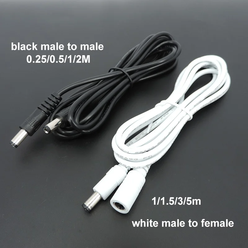 Adaptador de fuente de alimentación 22awg 3A DC macho a macho hembra, enchufe de cable blanco y negro, cable conector de 5,5x2,1mm, cables de extensión de 12V - imagen 2