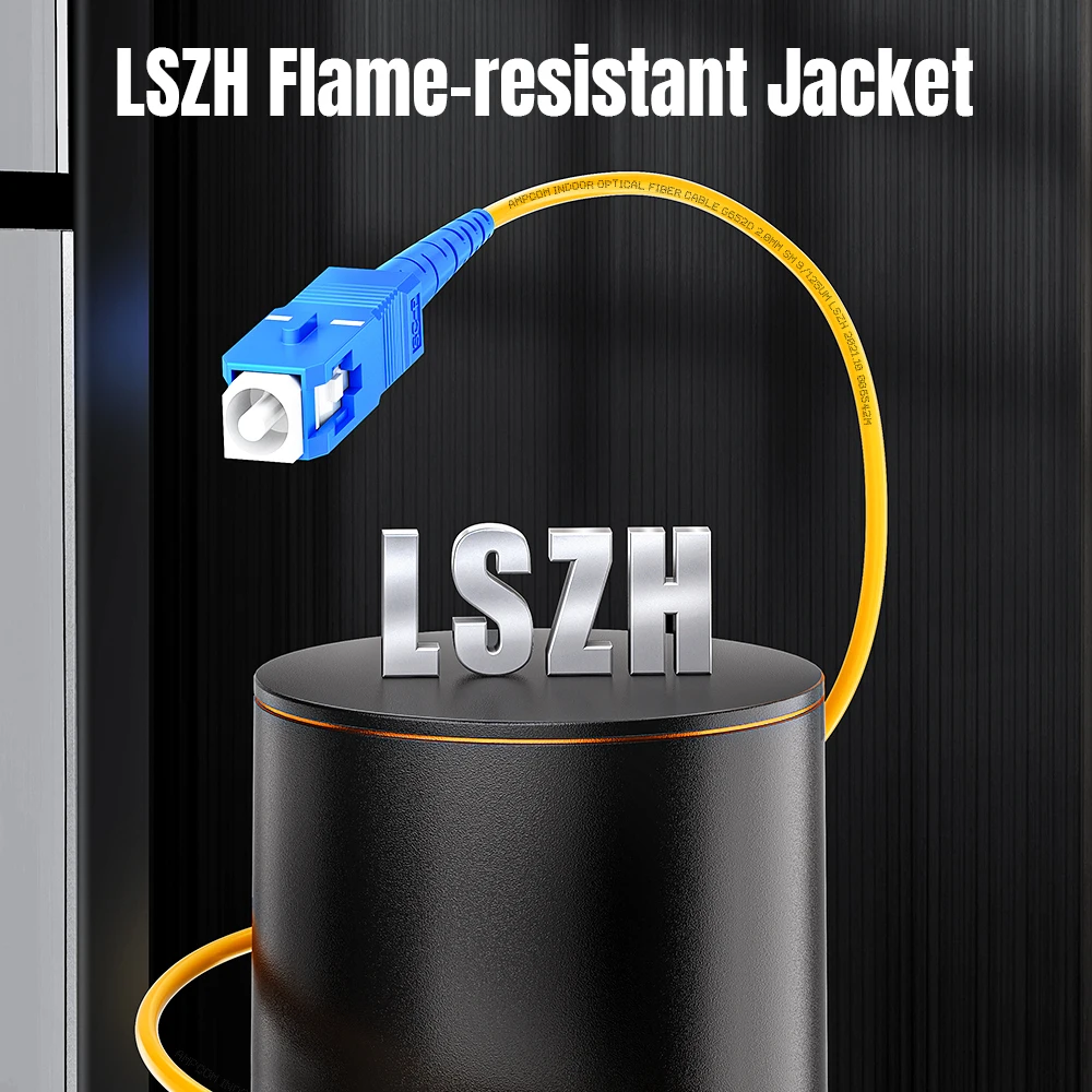 AMPCOM SC a SC UPC Cable de conexión de fibra óptica monomodo Simplex SMF 9/125μm OFNR LZSH puente de fibra óptica insensible curvado - imagen 3